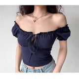French Style Sweet and Spicy Square Collar Bubble Short-sleeved T-shirt Women's Summer Sexy Slim-fit Chic Short Top