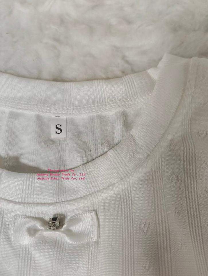 2026 Fashion Jacquard Sweet Lace Stitching Short-sleeved Women's T-shirt Summer New Slim-fit Trendy Base Women's Top