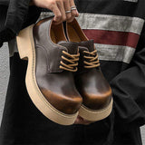 Classic Fashion Thick Sole Chunky Dress Shoes Men Round Toe Derby Formal Lace up Wedding Footwear