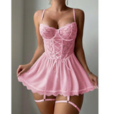 New Sexy Lace Patchwork Nightdress Camisole Pajamas Casual Loungewear One-Piece Set