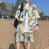 Men's Tropical Print Two Piece Set - Short Sleeve Hawaiian Shirt & Shorts Beach Vacation Outfit