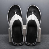 Spring Anti Slippery Style Real Cowhide Material Full Grain Leather Men Summer Beach Casual Slipper Flip-Flops Outdoor