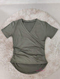 Slim-fit Graphic Tee Crossed V-neck Tops for Women Simple T-shirt for Women