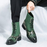 Pointed Toe Green Snake Pattern Classic Designers Good Quality Fashion Durable Dress Shoes Men Ankle Boots