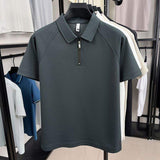 Men Half Zip Short Sleeve Polo Shirt Raglan Sleeve Casual Lapel Fashion Tops
