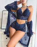 Women's Sexy  Three - Piece Set with Lace Robe for Summer, Pure - Desire Style, High - Value Lingerie Pajamas Set.