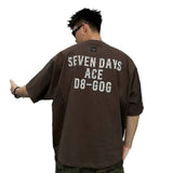 Men's American Casual Versatile T-Shirt with Letter Print, Summer Loose Trendy Short Sleeve Top