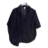 Men Hollow Out Cuban Collar Loose Short Sleeve Button Front Casual Shirt