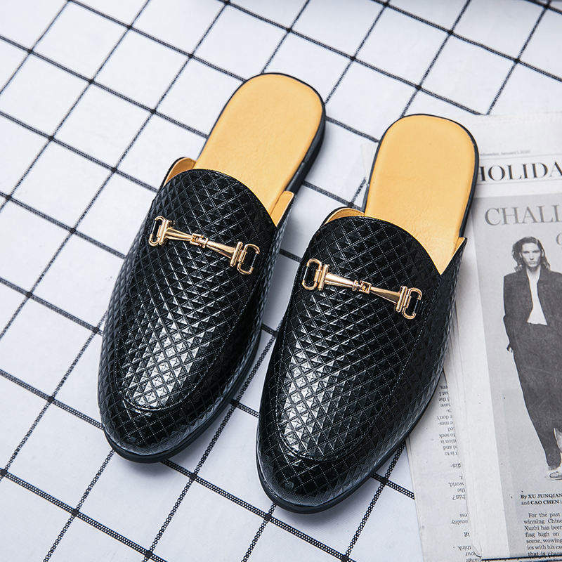 Men Quilted Backless Loafer Slip on Gold Metal Accent Horsebit Detail Cushioned Insole Breathable Lining Slides Slippers for Men