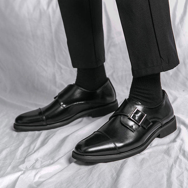 Premium Brown PU Leather Men Formal Shoes Elegant Toe Cap Design Adjustable Buckle Dress Shoes for Men Business Casual Wedding