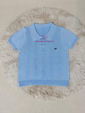 simple Short Sleeve T-shirt Knitted Tops for Women Bow Embroidery Short-sleeved Knitwear