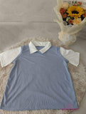 Polo Lapel Graphic Tee Loose-fit Tops for Women Color Contrast Short-sleeved Blouse