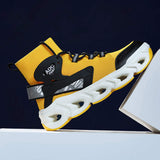 Men Lightweight High Top Sock Fit Running Shoes with Hollow Midsole Breathable Knit Upper Tpu Support and High Traction Outsole