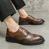 Pointed Toe Black Brown Dress Shoes Lace up Formal New Design Durable Fashion Men Brogue Wedding Shoes for Men