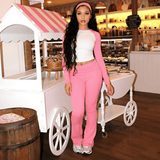 3 - Piece Fold Over Flared Pants & Full Sleeve Top , Gym and Lounge Wear (Waterproof, Autumn)Women's High Stretch Contrast Color Yoga Set - Zeprah