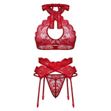 3 - piece Sexy Valentines Day Lace Hot Bodysuit for Women Lingerie Sets With Garter Belt - Zeprah