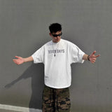 Men's American Casual Versatile T-Shirt with Letter Print, Summer Loose Trendy Short Sleeve Top