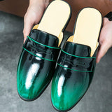 Green Color Penny Loafers Casual Mules Comfortable Durable Patent Leather Home Slippers Men Half Loafer Shoes