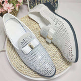 White Wedding Shoes Glitters Diamond Upper Bowknot Fashion Classy Loafer Shoes for Men