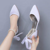 Elegant Pearl Embellished Ladies Flat Pumps - 2CM Heel High-Quality Women's Office Shoes