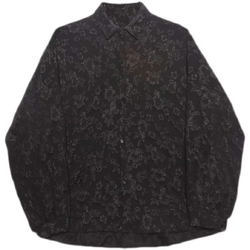 Men's Dark Tone Maturity Embossed Wrinkle Long Sleeve Shirt Jacket Japanese Vibe Minimalist Premium Texture Outerwear