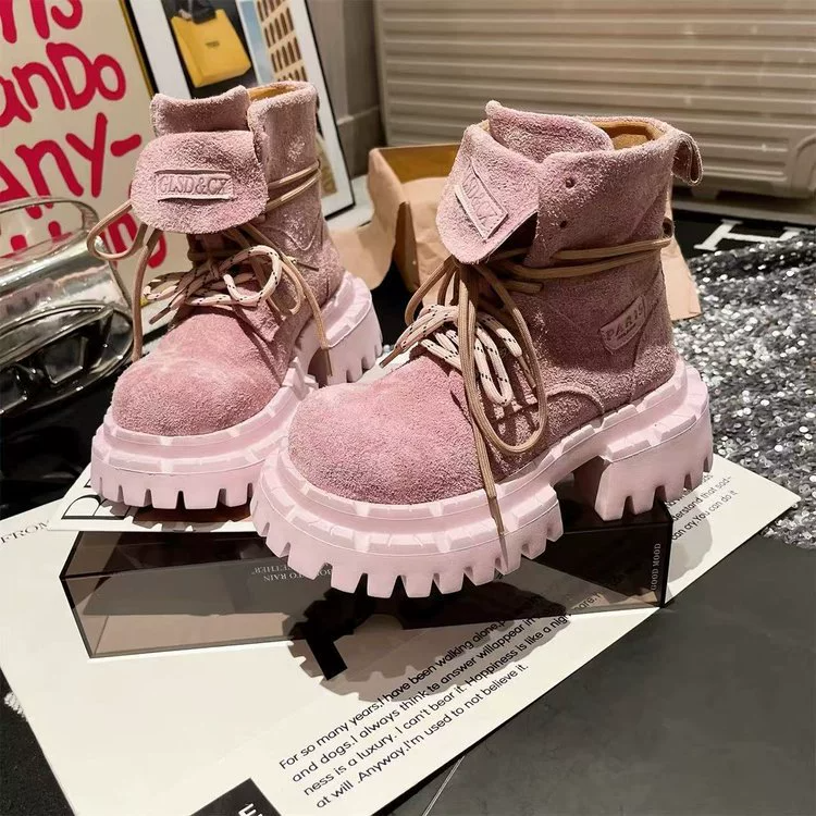 Fashion Women Suede Candy Color Height Increasing Boots Platform Ankle Shoes Ladies Casual Workwear Shorts Boots