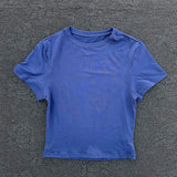 Women's Crew Neck Slim Fit Quick Dry Workout Crop Top T-shirt Yoga Short Sleeve Tummy Control Bodycon Slimming T-shirt