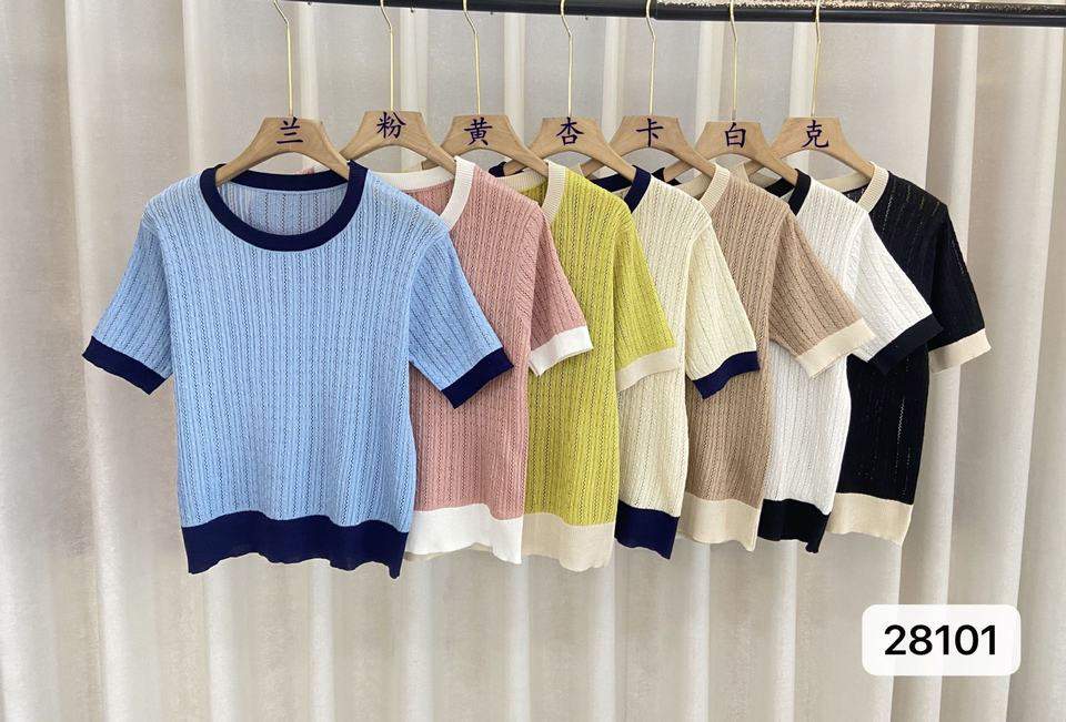2026 Summer Loose Knit Top Crew Neck Solid Color Short-sleeved T-shirt Knit Pullover T-shirt for Girls