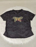 New Design Summer Short-sleeved T-shirt Women's Butterfly Embroidered Denim Pic Design Unique Tops for Women