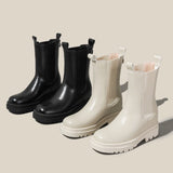 Botas Para Mujer Fashion Chunky Heel Platform Bootie Shoes Black Leather Ankle Boots