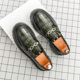 Men Casual Loafers With Alligator Pattern Synthetic Leather Upper Thick Non Slip Chunky Sole Dress Shoes for Men