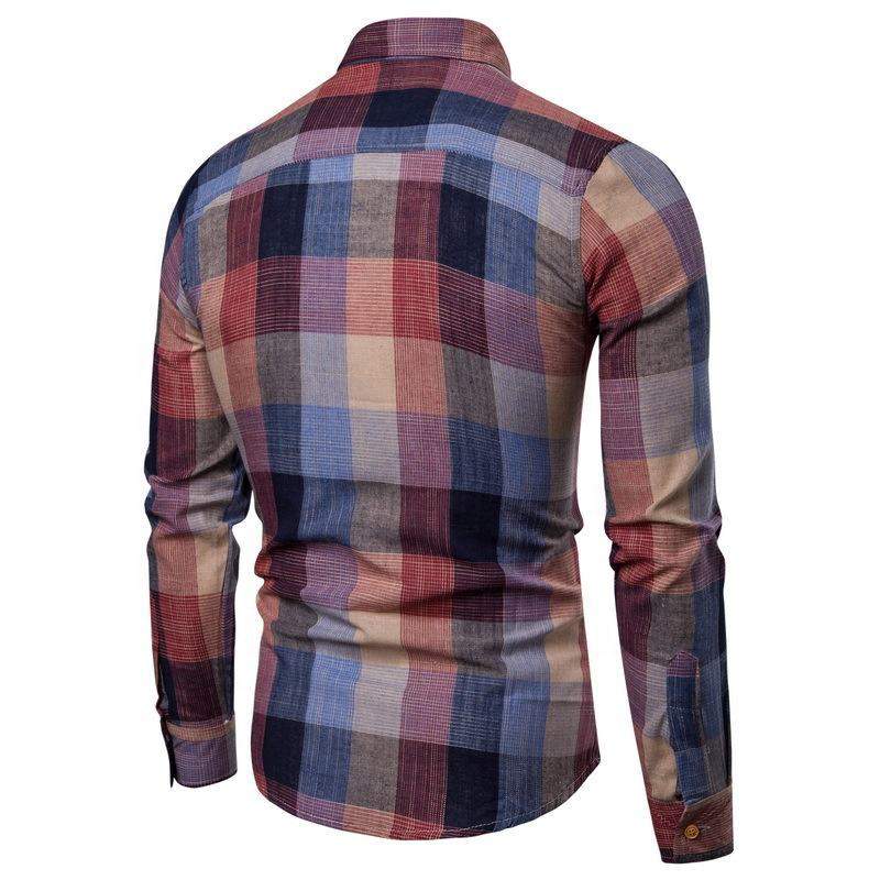 Men's Slim Fit Gradient Plaid Long Sleeve Shirt New Spring Autumn Casual Fashion Shirt for Young Adults
