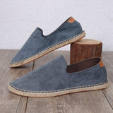 Hand-stitched Slip-on Shoes with Hemp Sole and Straw-woven Men Casual Walking Shoes
