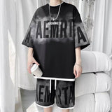 Unisex Japanese Minimalist Two-Piece Outfit, Casual 3/4 Sleeve Tee & Knee Length Shorts, Summer Versatile Matching Set for Youth