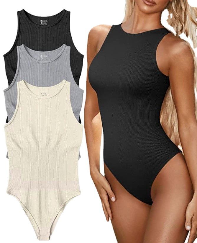 Sleeveless Tight Bodysuit Slim-fit One-piece Vest Solid Crotch Top Soild Bodysuit