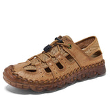 Genuine Leather+Mesh Breathable Fashion Casual Shoes Hard Wearing Close Toe Men Summer Sandals