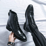 High Ankle Men Boots Lace up Closure Pointed Toe Classy Handsome Winter Boots for Men