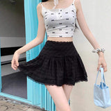 Women Lace Ruffle Tiered Mini Skirt White Textured Cake Skirt High Waist Sweet Girls Casual Summer Lace Short Skirts