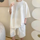 American Style Letter Print Men Casual Sports Set Loose Hip Hop Short Sleeve T Shirt Shorts Two Piece Outfit