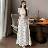 Vintage Polka Dot Long Dress for Women, French Sweetheart Style Ruffle Hem Dress, Waist Slim Elegant Summer Dress
