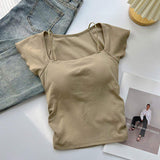 Hot Sale Breathable Lightweight with Pad Cropped Women T-Shirts Hot Selling Shorts Sleeve Women Wear T-Shirts