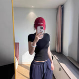 Women Ribbed Knit Short Sleeve T Shirt O Neck Slim Fit Basic Crop Top Multi Color Casual Daily Wear Tees