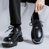 Premium Black Microfiber Leather Men Platform Shoes Chunky Lug Sole Metallic Accents Lace-Up Design Bold Statement Footwear