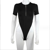 Women Half Zip Stand Collar Long Sleeve Bodysuit High Cut Side Slim Fit Bodycon Fashion Basic Layering Tops