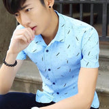 Men Printed Short Sleeve Shirt Slim Fit Casual Button Down Fashion Dress Shirts