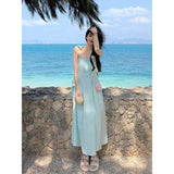 Pink Loose Spaghetti Strap Midi Dress Floral Applique Casual Swing Dress for Women