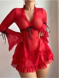 New European and American Style Sexy Lingerie Women's Sexy Lace Mesh Polka Dot Nightgowns, Pajamas Sets