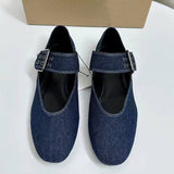 New Style Women's Mary Jane Flat Ballet Flats - Low Heel, Round Toe, Slip-On, Elegant Blue Denim Women Shoes