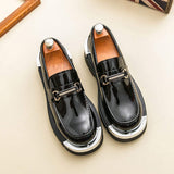 Men Chunky Sole Loafers With Metallic Buckle Details Premium Synthetic Leather Slip on Shoes for Daily Wear Office