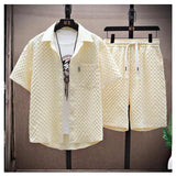 Men's Summer Casual 2 Piece Set Stylish Short Sleeve Plaid Shirt & Shorts Lightweight Sporty Outfit